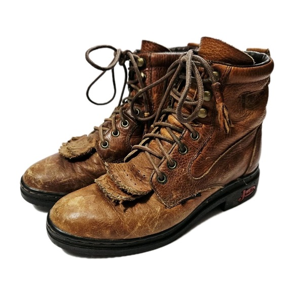 Justin Boots Shoes - Vimtage Women's Justin Kiltie Leather Y2K Brown Boots Size 6.5 Ankle Distressed
